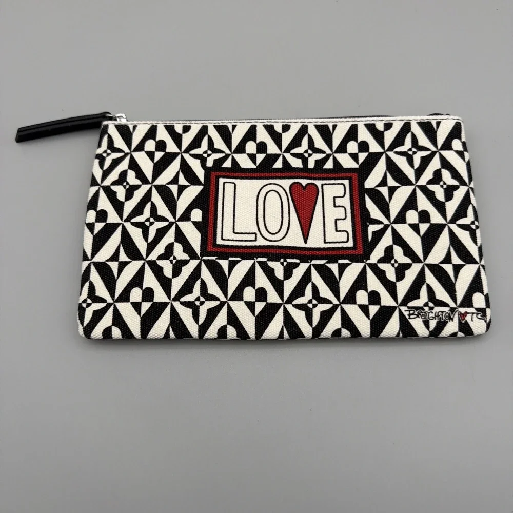Brighton LOVE Zip Pouch Black White Cosmetic Bag Heart Print NWOT